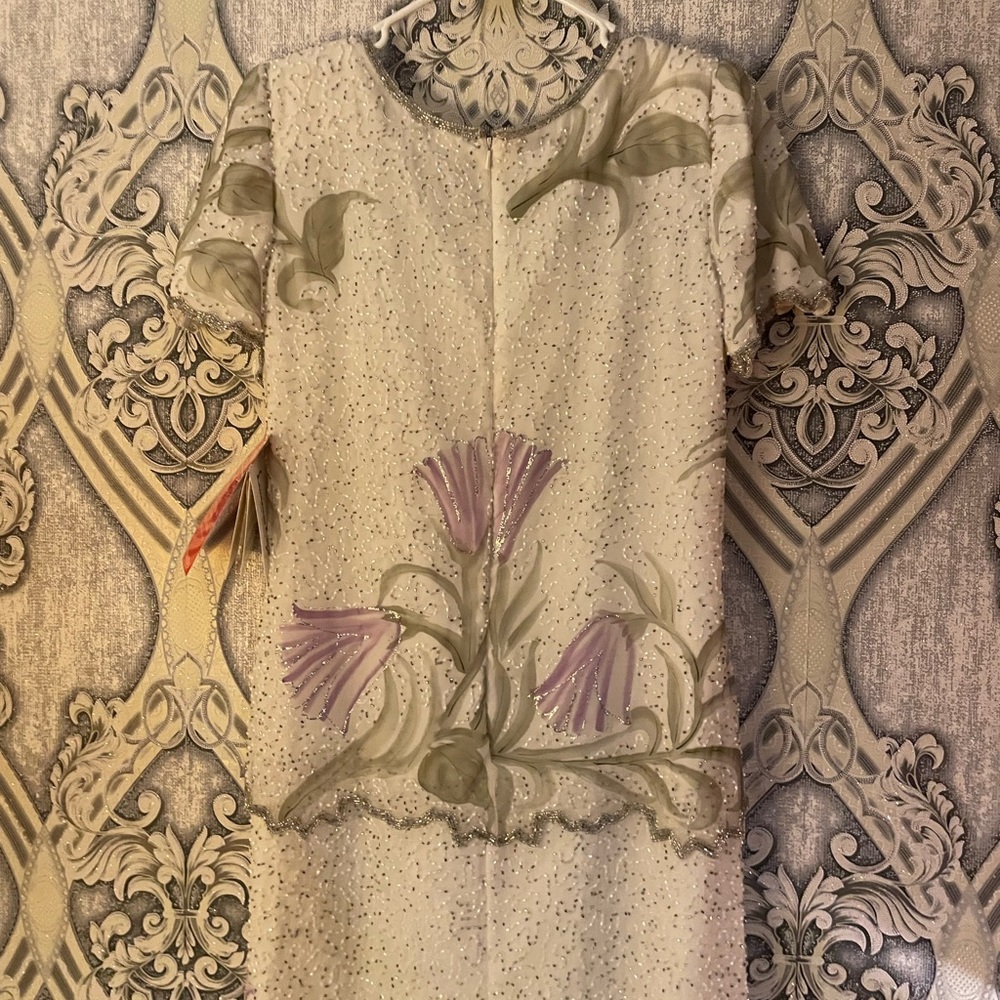Laurence Kazar Ivory Beaded  Size 8. Full length. dress. New VINTAGE - Picture 9 of 16